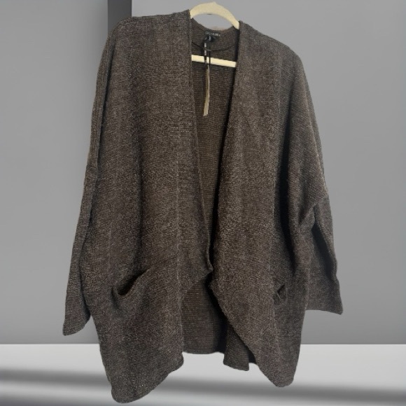 Janelle Ribbed Pocket Open Drape Cardigan | Chocolate | One Size - Picture 1 of 6